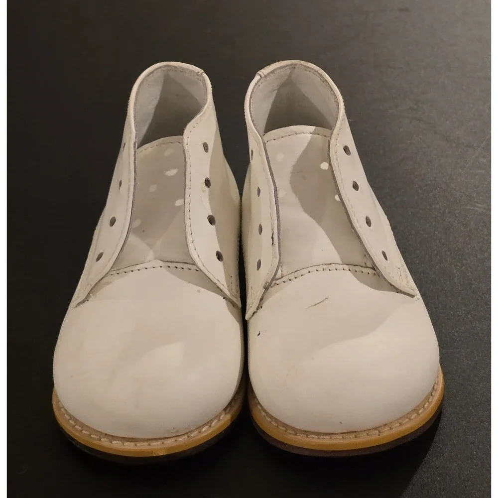 Vintage White Leather Baby Toddler Oxford Shoes Size 5 EEE Wide Leather Sole...